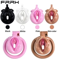 ABS Resin 4 Colors Sissy Realistic Pussy Chastity Cage with 4 Rings Lock Devices