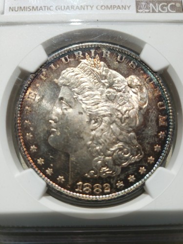 1882-CC S1$ SILVER MORGAN DOLLAR CHOICE NGC MS 63 Proof Like Toned.