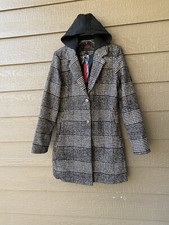 Yoki Black & White Glen Women’s Hoodie Peacoat Spring Wool Blend Size M