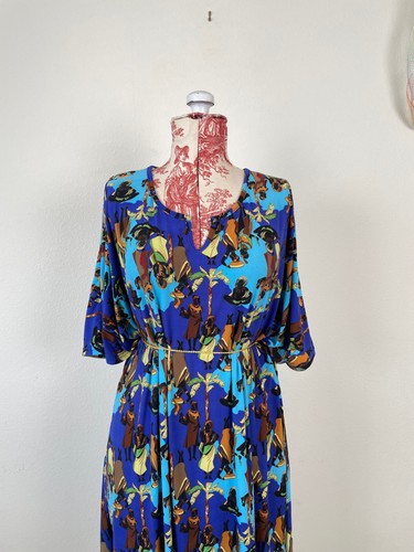 African Pride Caftan Kaftan Dress Egyptian Print Blue Draped Robe Mumu Plus Size - Picture 6 of 24