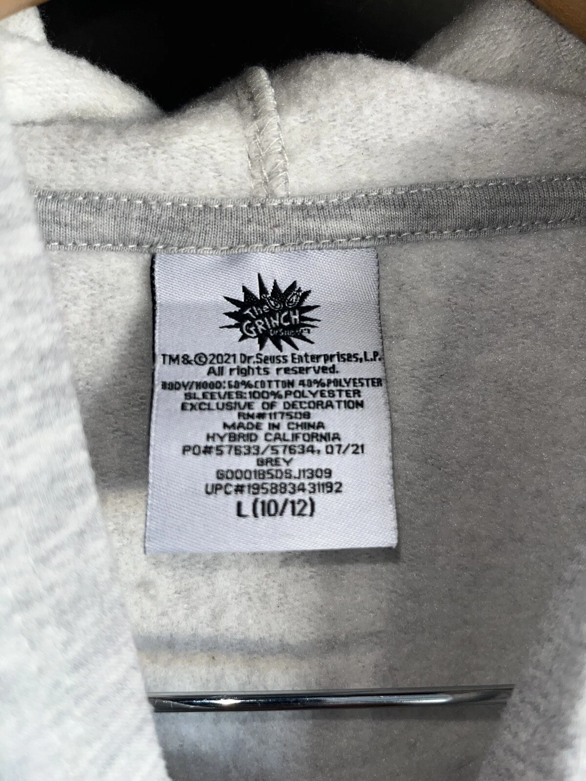 VETEMENTS The Grinch Felpa Natalizia con Cappuccio Bambini Taglia Grande 10 12 Grigio Cotone