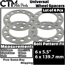 4x 1/4" Thick 6x5.5" (6x139.7mm) Universal Wheel Spacer Silverado Suburban Tahoe