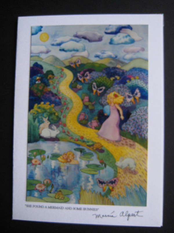 UNUSED 2000 greeting card By Marcia Alpert BLANK She Found A Mermaid & Bunnies