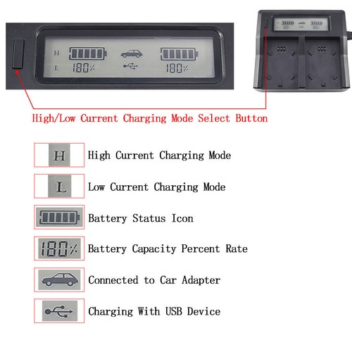 Cargador de doble canal LCD FZ100 para cámara Sony A1 A9 A7R3 A7RM3 A7R4 A7C BC-QZ1 - Imagen 6 de 8