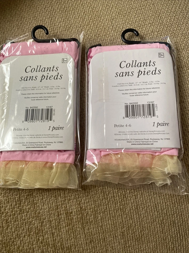 2 pares de medias Disney Princesa Aurora sin pies rosa/amarillo volante tobillo ~ talla 4-6 Foto 3 de 3