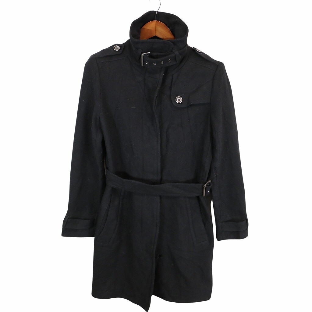 Burberry Brit Belted Coat Ladies Size 10 Black Wool Vintage EU Used O8130