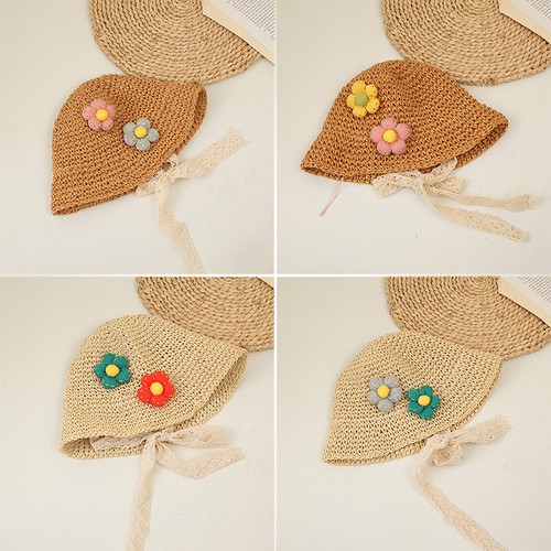 Girls Woven Sun Hat UV Protection Baby Fisherman Hat Summer Beach Bucket Hat - Picture 3 of 12