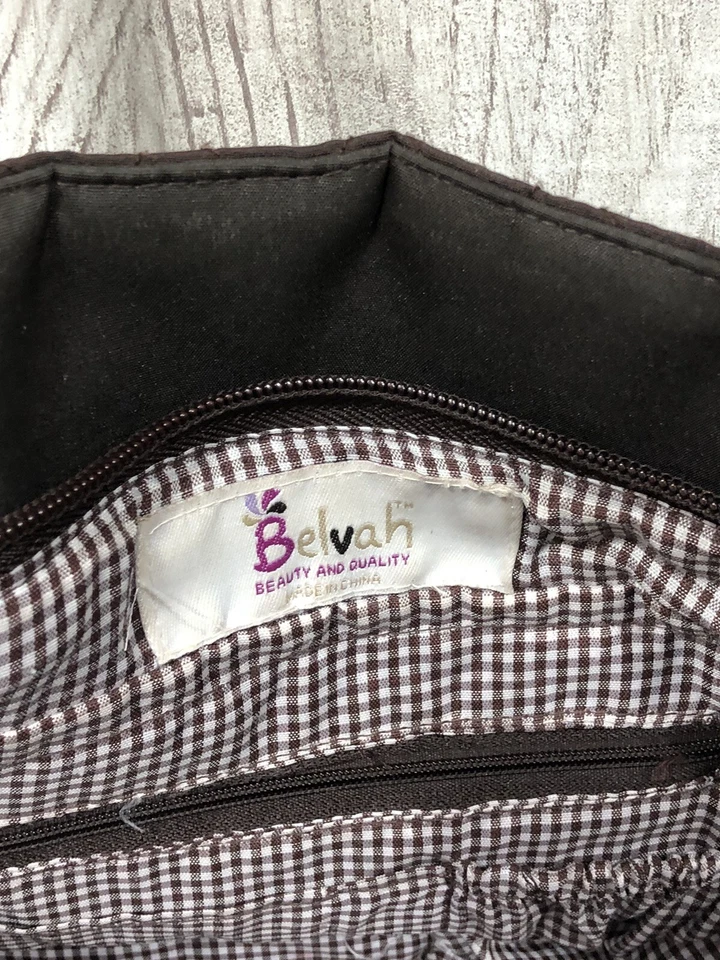 Bolso de Mano Belvah Marrón Lunares Acolchado Tela Bolso de Mano Arco Tristán Mono Usado en Excelente Condición Foto 4 de 4