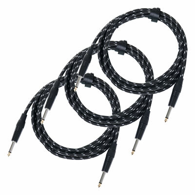 3x Set Instrumenten Kabel Gitarrenkabel 3m Audio 6,3mm Klinke Vintage Textil
