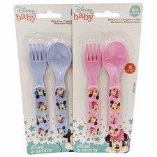 2X Spoon, Fork 2 PC Set - Disney Baby Mickey Mouse  Minnie Flatware Feeding Set