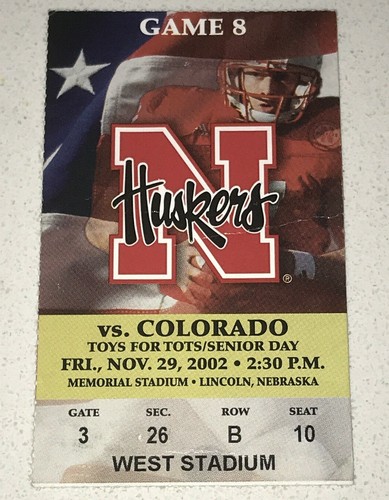 Nebraska Colorado Football Ticket Stub Memorial Stadium Senior Day 29.11.2002 - Bild 1 von 2