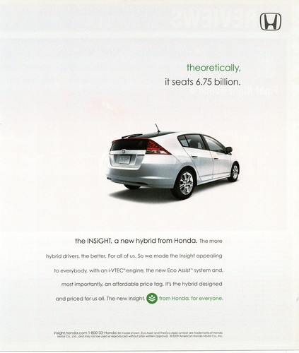2009 Honda Insight white 4-door sedan Vintage Print Ad 2 hybrid