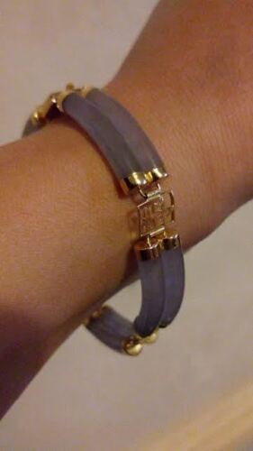 FANTASTIC QVC 14k Yellow Gold & LAVENDER Two Row JADE Bracelet in Gift Box***** - Picture 3 of 12