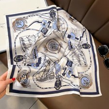 100 Silk Chain Nautical Sailing Ship Mulberry Silk Scarf Women's Square Scarf