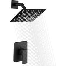 Matte Black Bathroom Shower Faucet Set 8" Square Rainfall Head with Mixing Valve