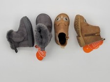 2 Wonder Nation Baby Girl Owl Brown Chelsea/ Gray Faux Shearling Boot