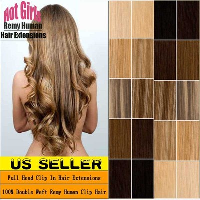 Real THICK 160g++ Double Weft Clip In Remy Human Hair Extensions Full ...