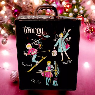 Vintage Tammy Doll 1960s Travel Case Black Co-Ed Cutie Snow Bunny Model Miss v1