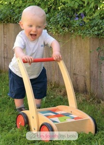 wooden baby walker with block set