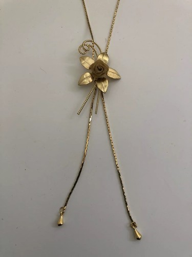 Vintage Jonell Gold 3-D Mesh Rose Bolo Lariat Rossetta Necklace Adjustable - Picture 8 of 12