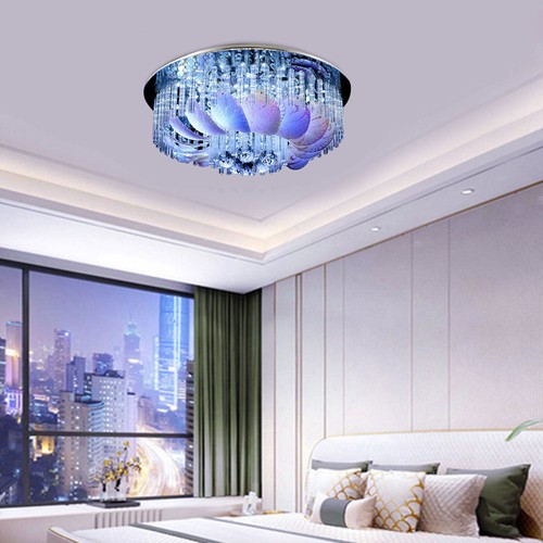 Crystal Chandelier 23.6"Modern Flush Mount LED Ceiling Light Fixture Remote Lamp