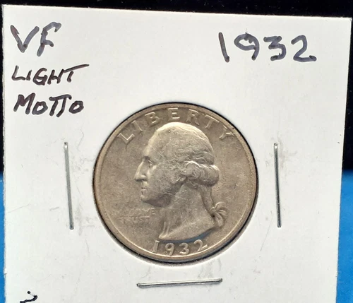 1932 WASHINGTON SILVER QUARTER - VF - LIGHT MOTTO  - QV9