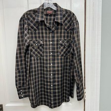 Plains western wear pearl snap button down long sleeve shirt men's large