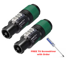  2 Original NEUTRIK NL4FXX-W-S SPEAKON 4-POLE Connector W/Free T8 Screwdriver
