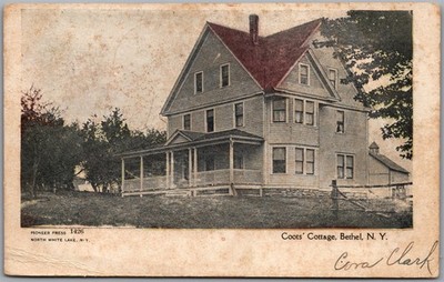 Postcard Bethel New York c1907 Coots  Cottage Sullivan County from Eldred NY