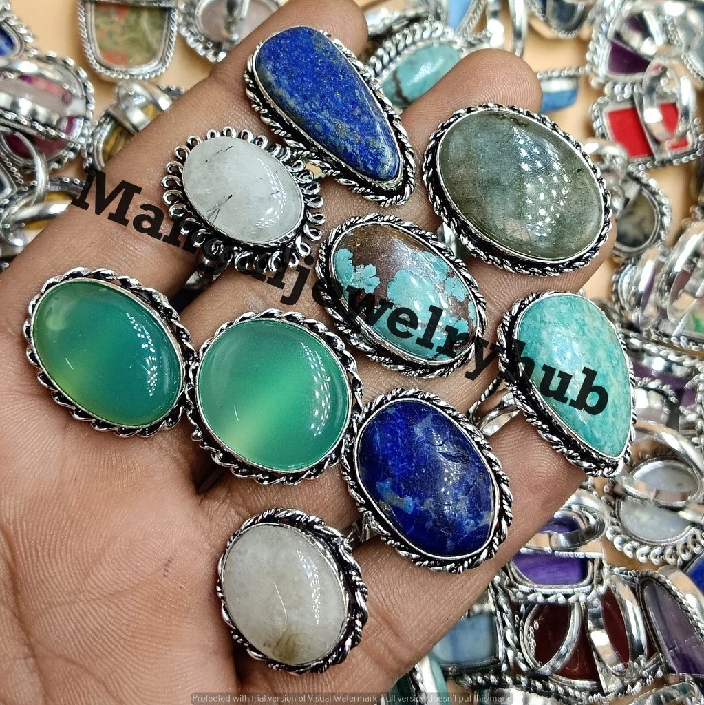 Lot De Bagues élégantes Argent Sterling 925 Plaqué - Onyx Et Pierres Précieuses - Fabriqué En Inde - Neuf