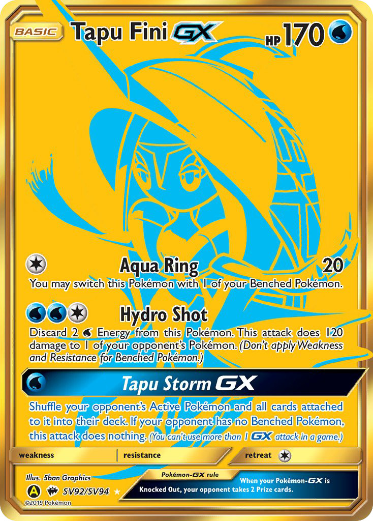 Tapu Fini GX SV92/SV94 Secret Rare Hidden Fates Shiny Vault Pokemon Holo NM