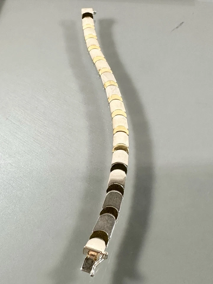 "Brazalete de eslabones planos de dos tonos Italia plata de ley 925 MILOR 8"" pulgadas" Foto 2 de 4