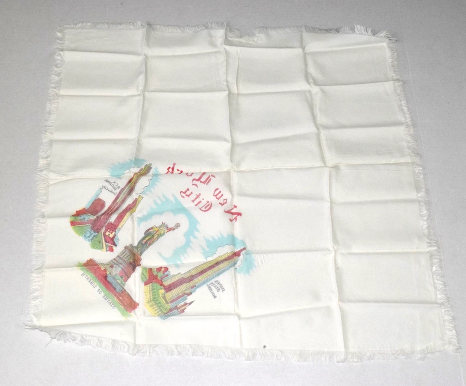 Vintage Silk Scarf 1940s Hand Painted New York City Buildings Brand New 26X25 In - Image 3 of 4