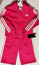 Adidas Track Suit Hoodie Jacket Pants Fleece Set Girls 4T Pink White Ret 52