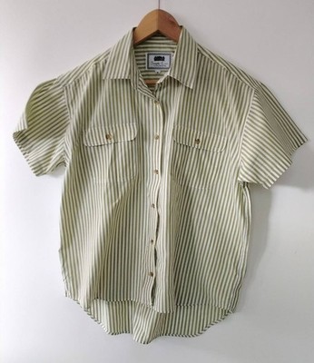 Simple-Ease Women's Green White Striped Short Sleeve Button Up Shirt Size M