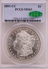 1891 CC Morgan Silver Dollar $1 PCGS MS63 CAC (Frosty!)