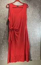 Talbots Nantucket Slub Sleeveless Side Tie Red Midi Eyelet Hem Dress XL Preppy