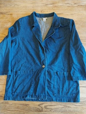 Vtg Hunters Run Denim Jacket Womens Sz Medium Blue Blazer Coat Cotton Oversized
