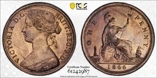 1866 Great Britian Victoria 1 Penny PCGS MS64RB Lot#G1328 Choice UNC! S-3954