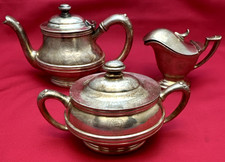 3 Pc Set FLORIDA EAST COAST RAILWAY Silver Soldered TEA CREAMER & SUGAR BOWL