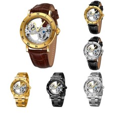 Luxus Vintage Herrenuhr Automatik Bridge Skeleton Lederarmband Armbanduhr