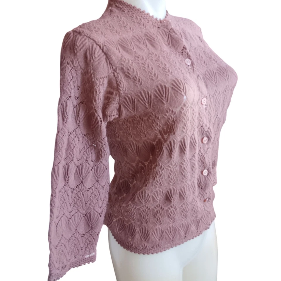 Cárdigan Suéter Top Vintage Pequeño Tejido Parisienne Japón Años 50 Acrílico Perforado Foto 4 de 4