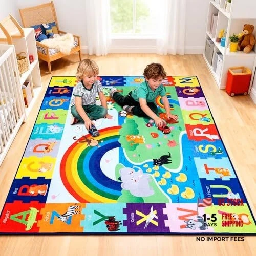Baby Play Mat for Floor Non-Slip Nursery ABC Rug, Extra 4x5 FT Abc Garden-2