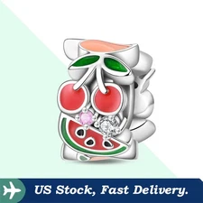 KUNSIR 925 Sterling Silver Fruit Bead DIY Charm For Bracelet or Necklace Pendant