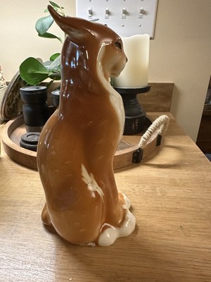 VINTAGE LOMONOSOV USSR RUSSIAN PORCELAIN LYNX FIGURINE 8.5