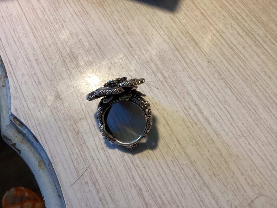 Anillo Flor BARBARA BIXBY Pensamiento Piedras Preciosas Iolita y Abulón Talla 8 Foto 2 de 3