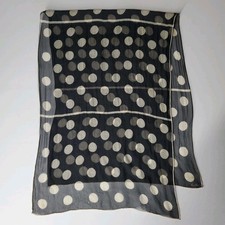 Very Old Silk Scarf ECHO Signature Logo BLACK WHITE DOTS Rectangle 40 X 12"