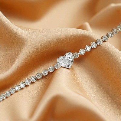 14k White Gold 2.50 Carat Lab Grown Heart and Round Cut Diamond Women Bracelet