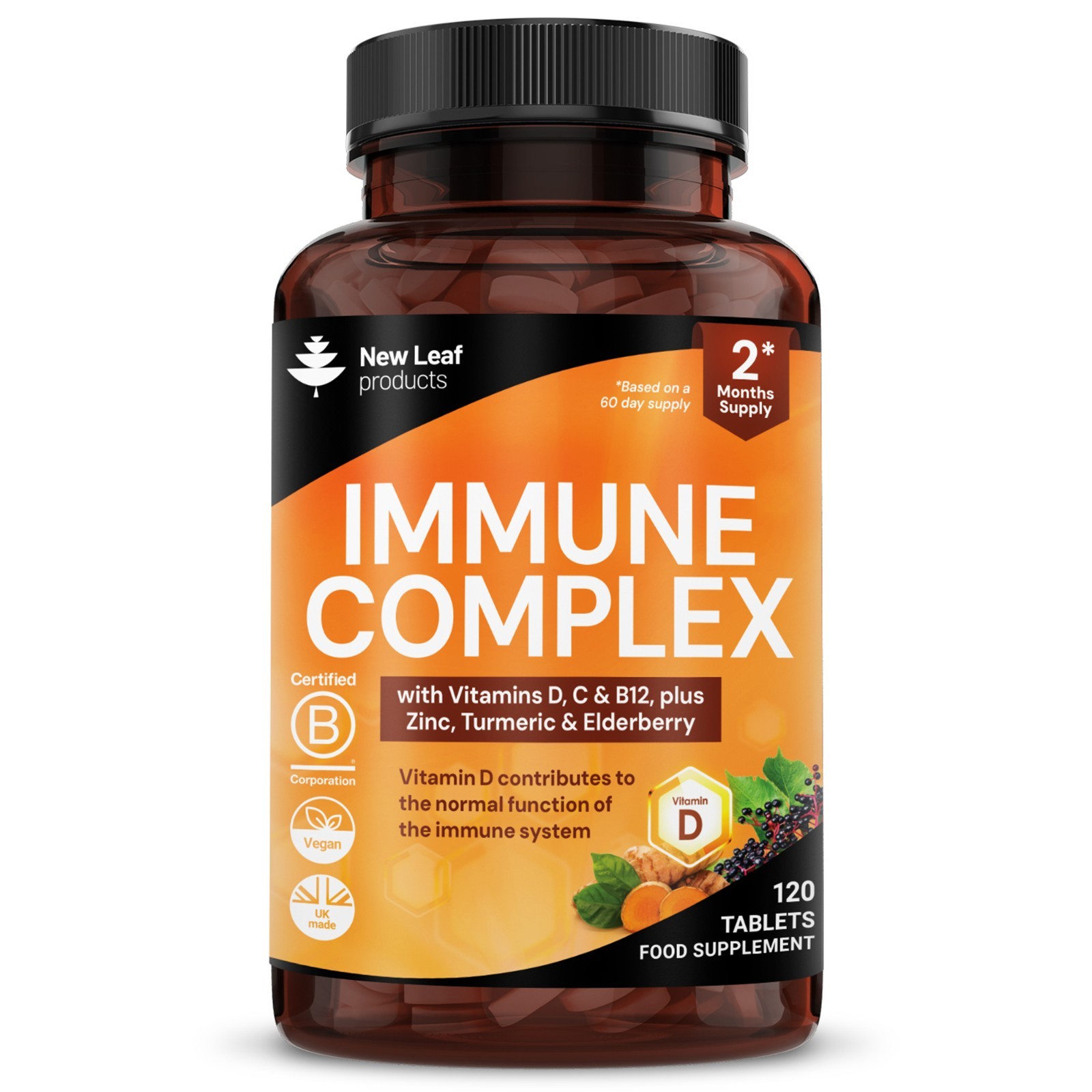 Immune System Booster - Immune Complex with Vitamins C, D, B12, Zinc + Turmeric