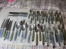 Laslo Stainless Flatware For Mikasa Japan Service For 8 Blue Handle 49 pcs READ